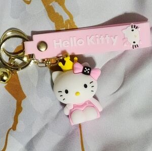 Hello Kitty Sanrio In Pink Princess With Gold Crown KeyChain & Wristlet